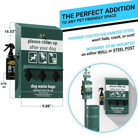 Flash Furniture Green Locking Mountable Pet Waste Bag Dispenser YAN-Y2V045425-GG